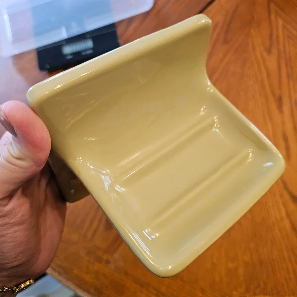 Vintage Ceramic Wall Mount Soap Dish Glossy Sage Green Retro Bathroom tile USA